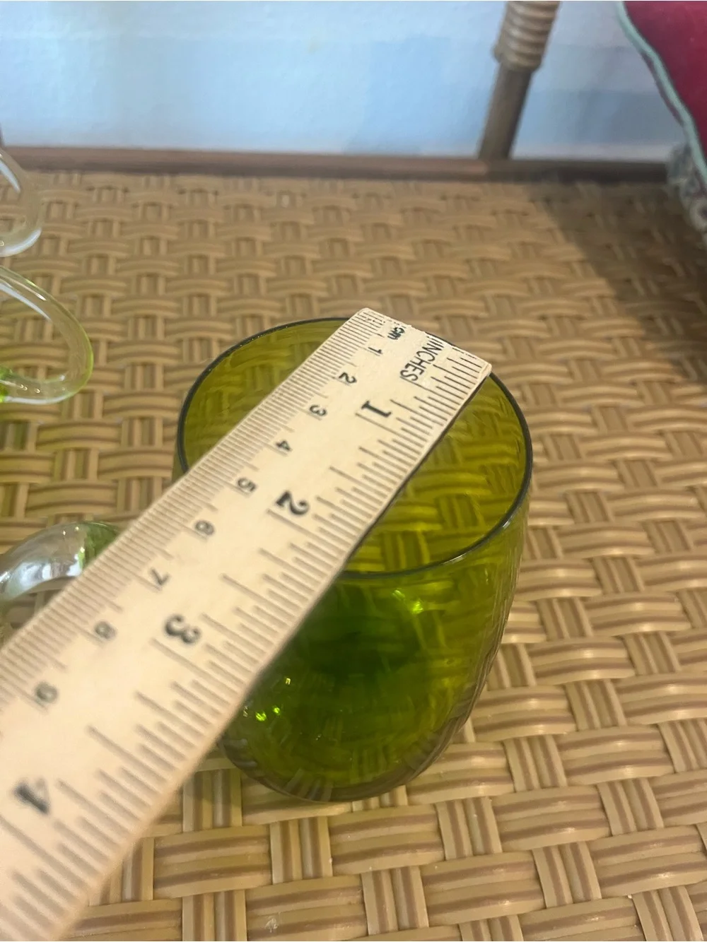 Vintage Mid-Century Modern Hand Blown Glass Supplied Handle Mugs Set Of Six